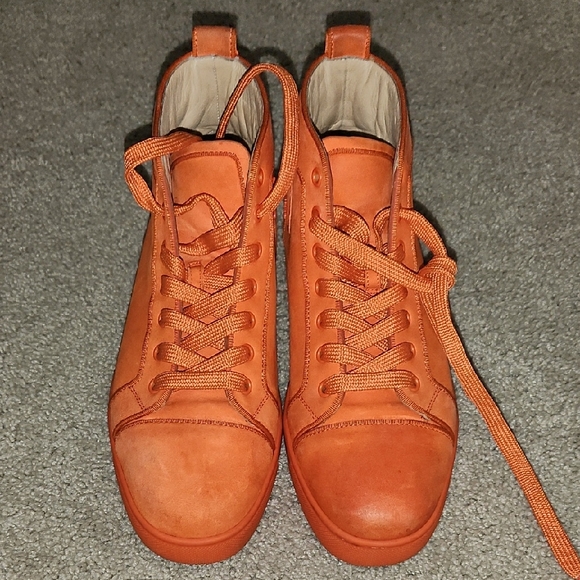 Used Christian Louboutin Orange High-Top Sneakers